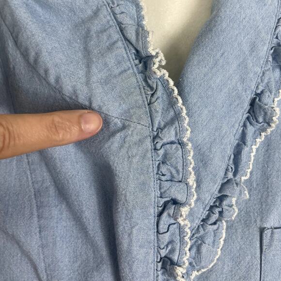 Lauren Ralph Lauren LRL Cotton Embroidered Monogram Ruffles Blue Women's Medium - Picture 13 of 13